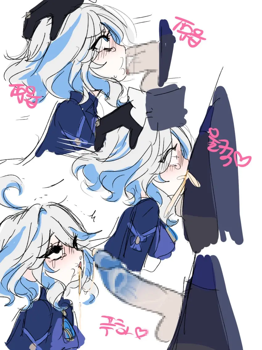 Image blush,clothed,female,white_background,white_hair,cum,cum_drip,cum_in_mouth,hand_on_head,male,penis,short_hair,two_tone_hair,rough_sex,cum_inside,censored,ejaculation,eyes_rolling_back,genshin_impact,ahoge,saliva,blowjob,deepthroat,cum_dripping_from_penis,oral_sex,light_blue_hair,streaked_hair,heart,furina_(genshin_impact),blush_lines,blue_penis,semen,head_grab,looking_up_at_partner,penis_in_mouth,neuvillette_(genshin_impact),fluids,semen_in_mouth,rough_oral,korean_text,unusual_anatomy,unusual_genitalia,unusual_penis,cum_leaking_out_of_mouth,hiji_(hijichan)