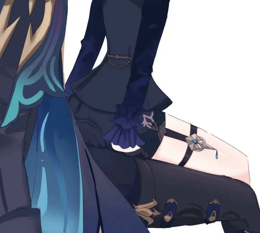 Image clothed,female,highres,white_background,male,bottom_heavy,thick_thighs,thighs,wide_hips,bare_thighs,sitting,petite,genshin_impact,shorts,horny_male,sitting_on_another,sitting_on_person,thigh_strap,furina_(genshin_impact),boner,horny,hand_on_thigh,no_visible_genitalia,neuvillette_(genshin_impact),black_glove,glove,boner_in_pants,hiji_(hijichan),clothed_male_clothed_female,ass_on_crotch