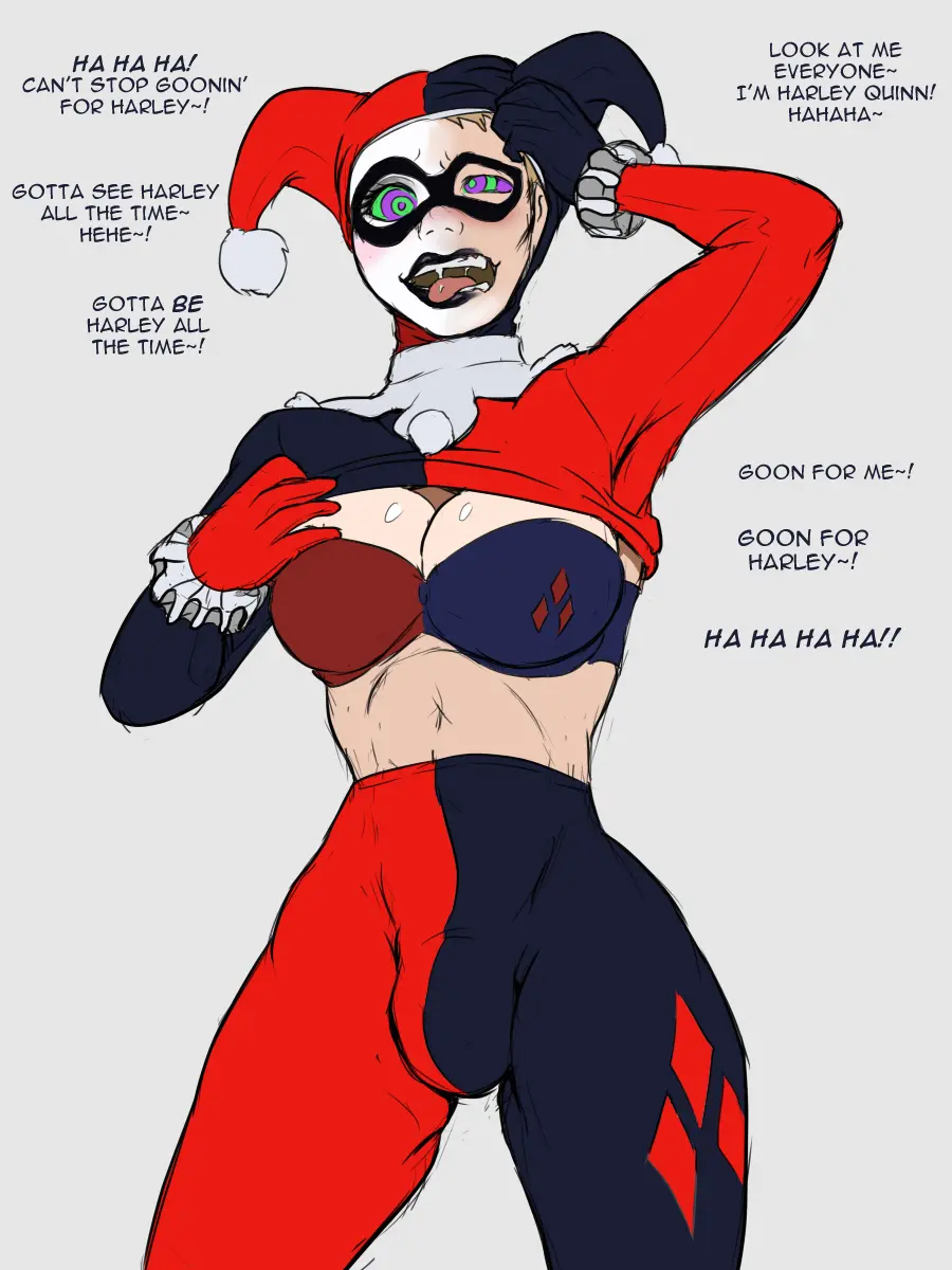 Image breasts,female,open_mouth,solo,1boy,male,tongue_out,bra,tongue,crossdressing,femboy,male_only,bulge,batman_(series),dc,dc_comics,bodysuit,transformation,black_lips,harley_quinn,fake_breasts,harley_quinn_(classic),clownification,face_paint,hypno_eyes,domino_mask,kaa_eyes,diggerman