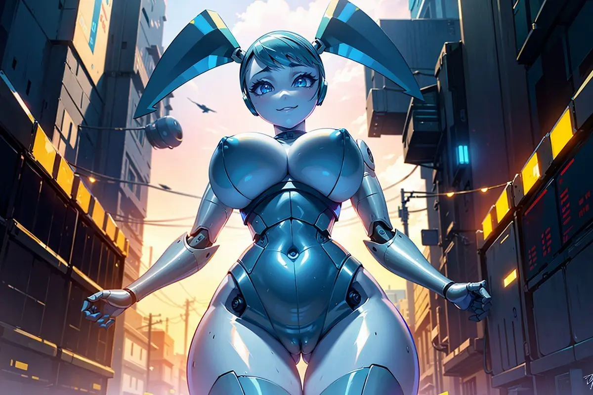 Image 1girls,big_breasts,breasts,female,looking_at_viewer,nipples,no_bra,blue_eyes,blue_hair,short_hair,ai_generated,cameltoe,twintails,blue_skin,metallic_body,robot_humanoid,jenny_wakeman,my_life_as_a_teenage_robot,xj-9,poncedart