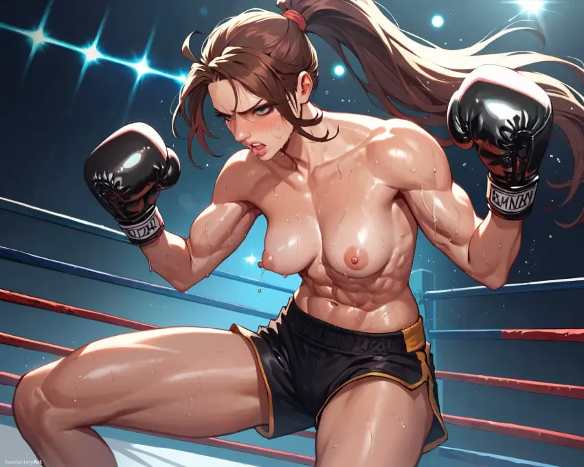 Image 1girls,breasts,female,female_only,sweat,ai_generated,medium_breasts,torn_clothes,fight,boxing_gloves,boxing_ring,arena,martial_arts