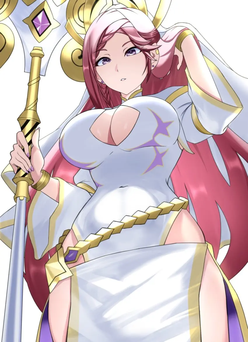 Image 1girls,breasts,female,female_only,highres,large_breasts,solo,wide_hips,cleavage,gold_trim,cleavage_cutout,purple_eyes,curvy,purple_hair,nintendo,braid,official_alternate_costume,alternate_costume,holding,fire_emblem,fire_emblem_heroes,single_braid,staff,pelvic_curtain,clothing_cutout,holding_staff,loki_(fire_emblem),mage_staff,waist_cape,ondur