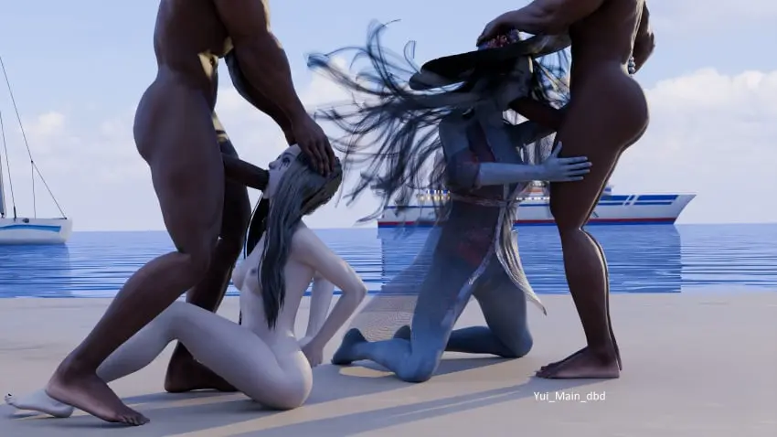 Image female, male, dark-skinned_male, dark_skin, interracial, 3d, blowjob, crossover, dead_by_daylight, dbd, yamamura_sadako, onryo, yui_main_dbd, the_spirit_(dead_by_daylight)