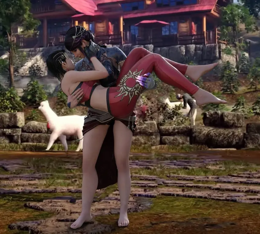 Image female,female_only,2girls,thick_thighs,barefoot,feet,foot_fetish,3d,yuri,bottomless,carrying_partner,carrying,fully_clothed,bandai_namco,wholesome,azucena_milagros_ortiz_castillo,namco,peruvian_female,tekken,tekken_8,egyptian_female,anartlife,zafina_(tekken)