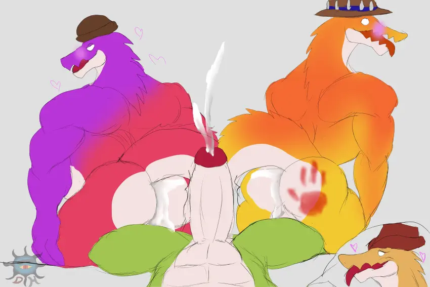 Image blush, clothing, hi_res, open_mouth, smile, cum, group_sex, male, nude, penis, tail, threesome, tongue_out, lying, tongue, ass, big_penis, hat, sex, erection, humanoid, humanoid_penis, headwear, muscular, muscular_male, cum_in_ass, male/male, male_only, headgear, anthro, cum_inside, anus, absurd_res, after_sex, gay, looking_pleasured, genital_fluids, bodily_fluids, genitals, mammal, muscular_anthro, reptile, scalie, humanoid_genitalia, penile, group, trio, after_anal, after_orgasm, crocodilian, food, the_amazing_digital_circus, food_creature, branded, candy, dessert, glitch_productions, alligatorid, alligator, gummigoo_(the_amazing_digital_circus), gummy_(food), living_candy, gummy_creature, chad_(the_amazing_digital_circus), max_(the_amazing_digital_circus), daikuhiroshiama