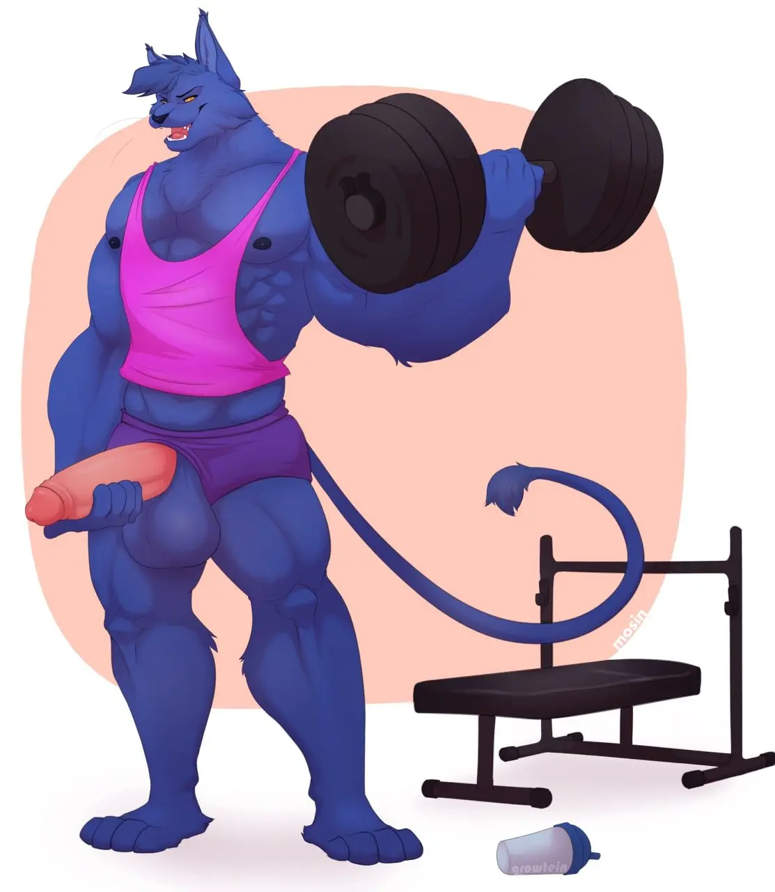 Image clothed,clothing,hi_res,looking_at_viewer,nipples,open_mouth,shirt,simple_background,solo,standing,blue_hair,male,penis,tail,tongue,underwear,big_penis,erection,humanoid_penis,orange_eyes,muscular,areola,feet,male_only,artist_name,digital_drawing_(artwork),digital_media_(artwork),teeth,balls,hair,huge_cock,anthro,underwear_only,big_balls,2022,fur,genitals,mammal,biceps,pecs,foreskin,uncircumcised,feline,huge_balls,retracted_foreskin,blue_body,abs,humanoid_genitalia,blue_fur,big_muscles,toes,tank_top,glans,tuft,topwear,purple_clothing,felid,humanoid_hands,domestic_cat,felis,muscles,pink_clothing,4_toes,pink_topwear,container,plantigrade,hand_on_penis,tail_tuft,pink_shirt,bottle,long_tail,neck_tuft,exercise,water_bottle,thin_tail,workout,purple_underwear,weightlifting,penis_through_underwear,mosin,pink_tank_top