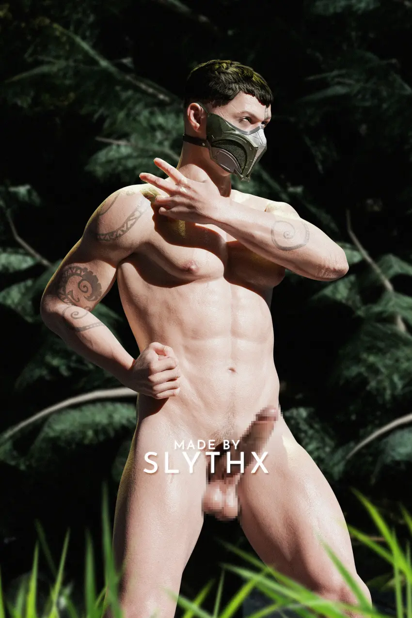 Image solo,1boy,male,nude,penis,ass,big_ass,erection,muscular,male_only,yaoi,solo_focus,tattoo,gay,outdoors,pecs,erect_penis,reptile,male_focus,solo_male,reptile_humanoid,muscles,mask,tatoos,outdoor_nudity,masked_male,hunk,mortal_kombat,masked,mortal_kombat_1_(2023),reptile_(mortal_kombat),human_form,zaterran,1human,pixelated_penis,slythx,slythx3d