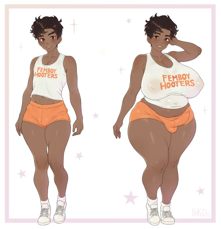 Image big_breasts,breasts,human,nipples,solo,standing,1boy,male,penis,thick_thighs,voluptuous,duo,erection,futanari,intersex,dark_skin,wide_hips,areolae,femboy,male_only,balls,huge_breasts,original,1femboy,bulge,erection_under_clothes,shorts,chubby,feminine_male,tank_top,giant_breasts,transformation,otoko_no_ko,breast_expansion,short_shorts,busty_boy,male_with_breasts,dark-skinned_femboy,hooters,femboy_hooters,belka_dog,charlie_(ustnavan)