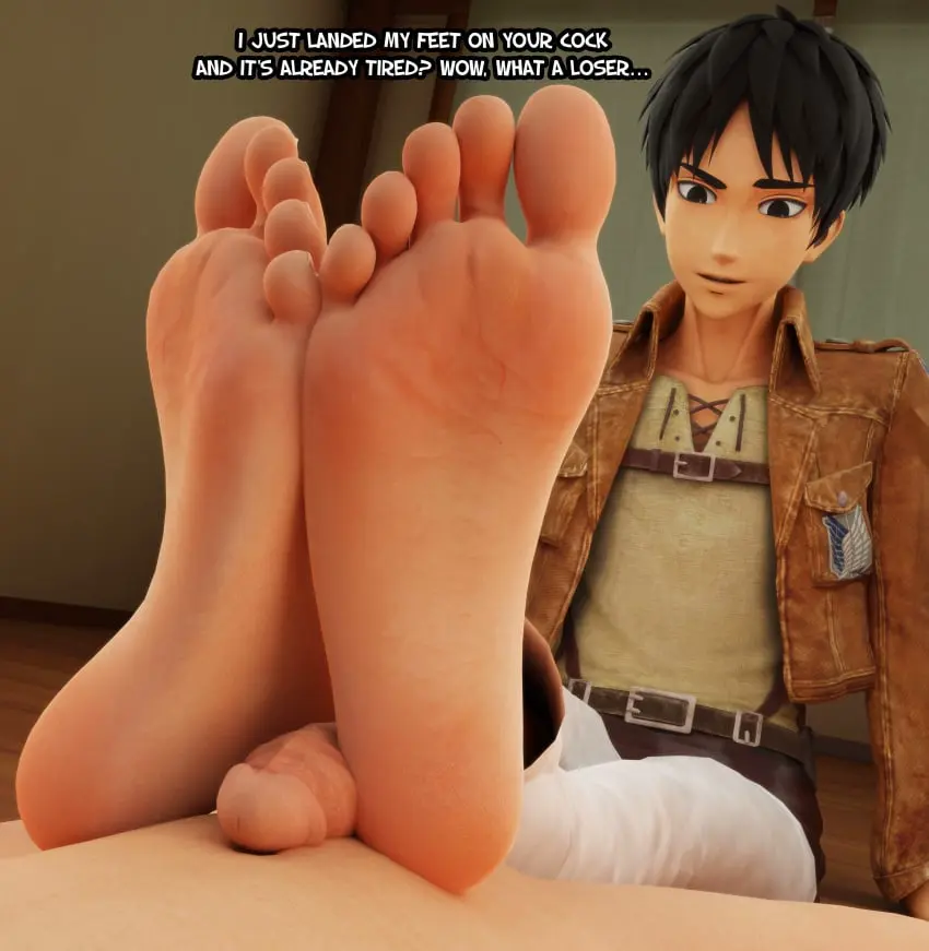 Image male,feet,text,foot_fetish,gay,3d,soles,male_foot_fetish,teasing,footjob,english,foot_focus,male_feet,crossed_legs,dirty_talk,attack_on_titan,eren_jaeger,mrgtsfloop,shingeki_no_kyojin