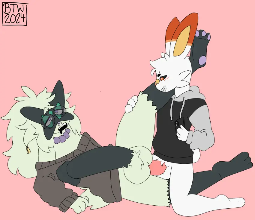 Image blush,clothed,clothing,hi_res,smile,male,penis,pokemon,pokemon_(species),big_penis,sex,duo,anal,anal_sex,male/male,drooling,anthro,saliva,nintendo,penetration,bodily_fluids,genitals,partially_clothed,moan,generation_8_pokemon,scorbunny,recording,generation_9_pokemon,meowscarada,cross-eyed,jinu_(character),solaris_(btwalexhere),btwalexhere