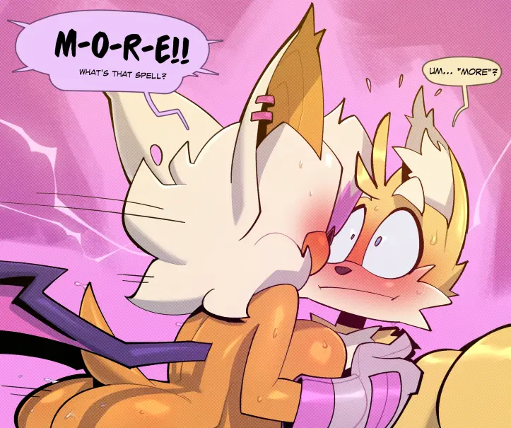 Image big_breasts,blush,breasts,clothing,female,simple_background,white_hair,blue_eyes,cum,gloves,male,tail,ass,duo,tan_skin,eyebrows,hair,male/female,wings,anthro,tan_body,piercing,text,blonde_hair,small_pupils,comic,genital_fluids,bodily_fluids,canid,canine,fur,mammal,dialogue,yellow_body,yellow_fur,thick_eyebrows,ear_piercing,motion_lines,english_text,black_nose,glistening,glistening_body,sega,sonic_(series),sonic_the_hedgehog_(series),speech_bubble,fox,tuft,handwear,short_tail,older_female,younger_male,anthro_on_anthro,multi_tail,age_difference,pink_background,inner_ear_fluff,pupils,bat,rouge_the_bat,ear_ring,ring_piercing,tan_inner_ear,miles_prower,tails,tails_the_fox,2_tails,facial_tuft,shoulder_grab,cheek_tuft,white_inner_ear,constricted_pupils,white_inner_ear_fluff,bigdad