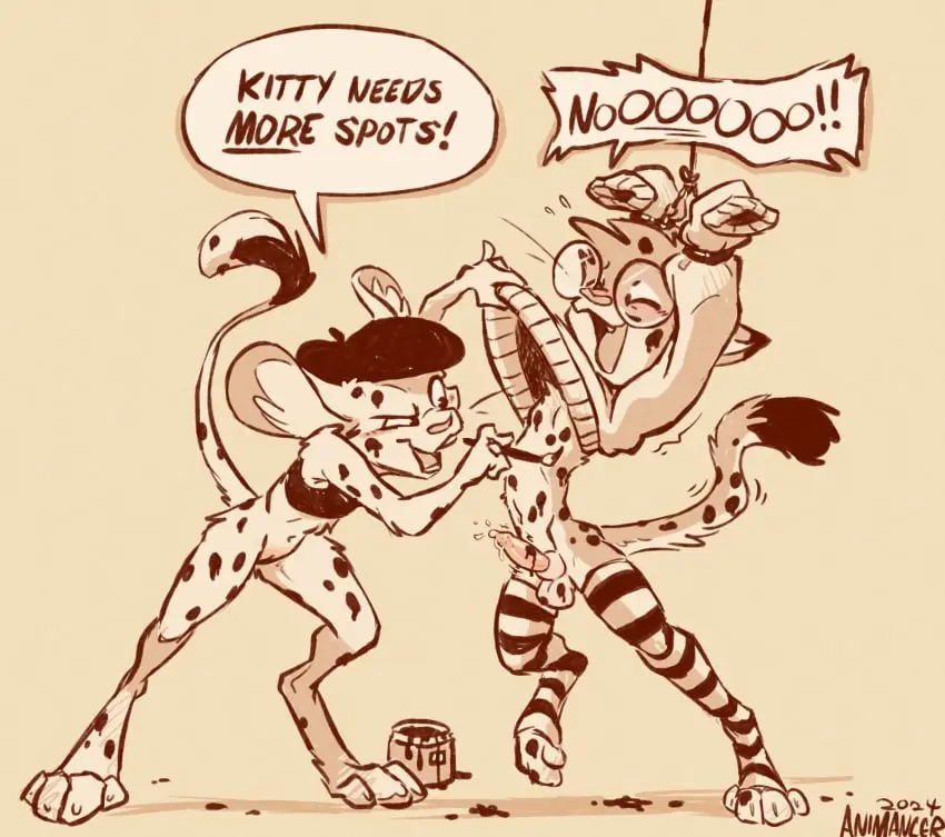 Image blush, clothed, clothing, female, hi_res, male, pussy, erection, eyewear, glasses, genitals, mammal, bottomless, submissive_male, submissive, feline, bondage, legwear, sleeves, felid, domestic_cat, felis, bound, rodent, spots, animancer, jerboa, leg_warmers, nixuelle, dipodid, luck_(animancer), coinpurse