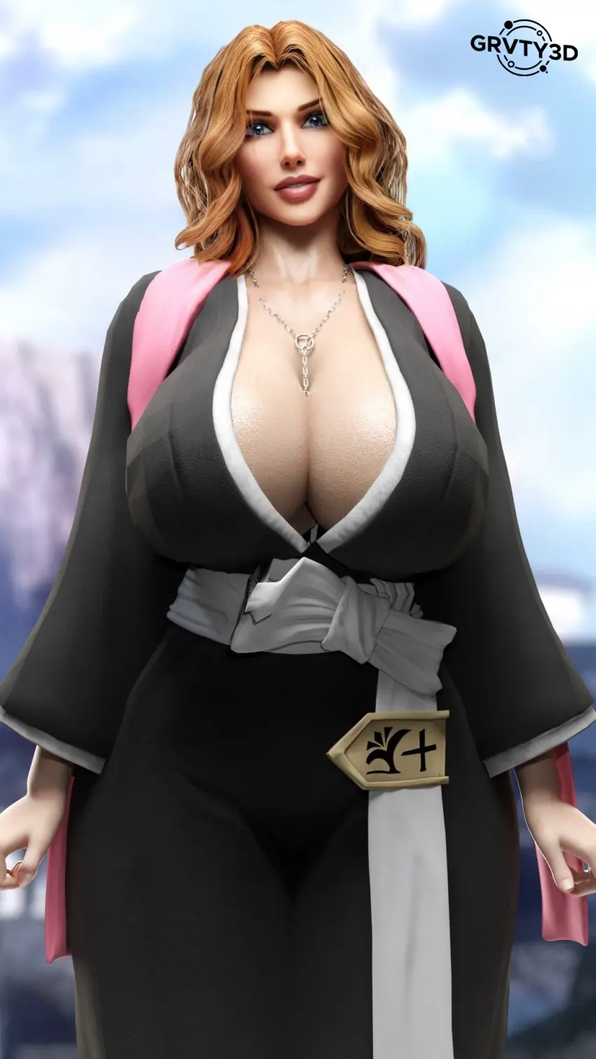 Image 1girls,big_breasts,breasts,female,female_only,hi_res,highres,large_breasts,looking_at_viewer,solo,blue_eyes,cleavage,solo_female,solo_focus,huge_breasts,blonde_hair,necklace,3d,3d_(artwork),high_resolution,bleach,mole_under_mouth,robe,matsumoto_rangiku,grvty3d,lips_parted