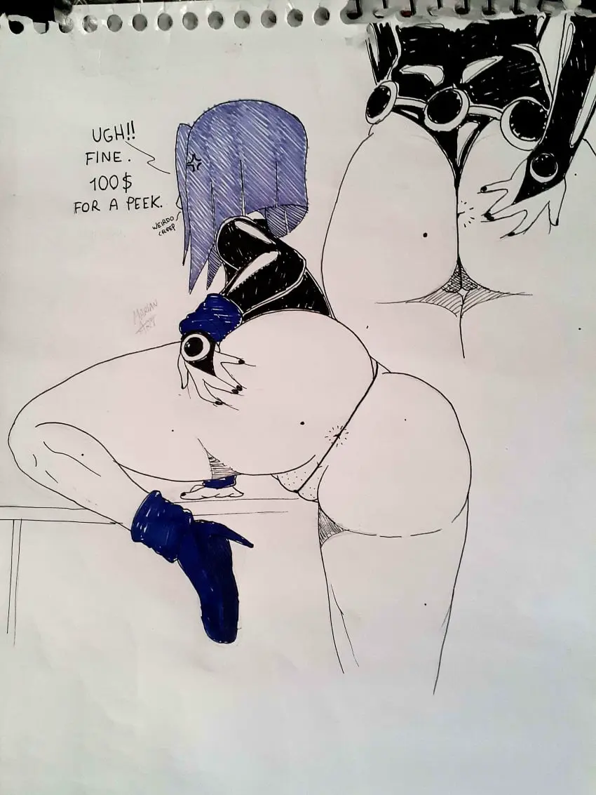 Image 1girls,female,female_only,solo,short_hair,ass,big_ass,spreading,mole,dc,dc_comics,sketch,sketch_page,teen_titans,traditional_media_(artwork),mole_on_ass,traditional_art,anus_visible_through_clothes,raven_(dc),porongoneitor,marianart