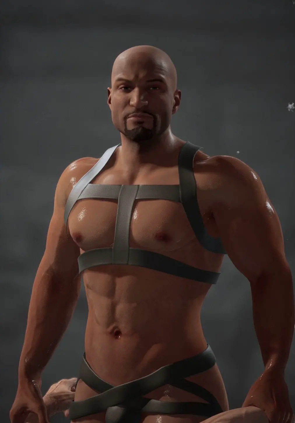 Image brown_eyes,solo,1boy,male,dark-skinned_male,dark_skin,male_only,solo_focus,3d,pecs,3d_(artwork),3d_model,male_focus,solo_male,abs,bald,beard,masculine,skimpy_outfit,mortal_kombat,mortal_kombat_1_(2023),netherrealm_studios,melanin,bald_male,scantily_clad,victory_pose,haviksluz,darrius