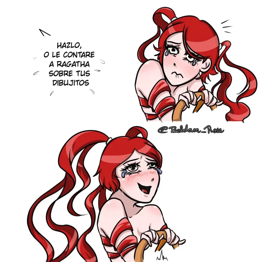 Image red_hair,humanoid,text,crying,crying_with_eyes_open,spanish_text,driving,the_amazing_digital_circus,gangle_(the_amazing_digital_circus)
