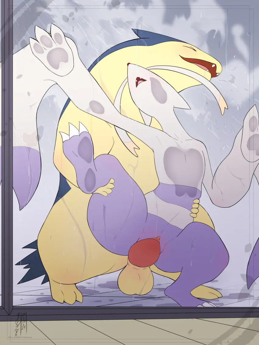 Image female,hi_res,open_mouth,standing,male,penis,pokemon,pokemon_(species),pussy,sex,duo,erection,male/female,anthro,vaginal_penetration,absurd_res,closed_eyes,nintendo,penetration,genitals,biped,generation_5_pokemon,purple_body,standing_sex,anthro_only,penile,penile_penetration,generation_2_pokemon,shower,shower_sex,mienshao,typhlosion,eryz