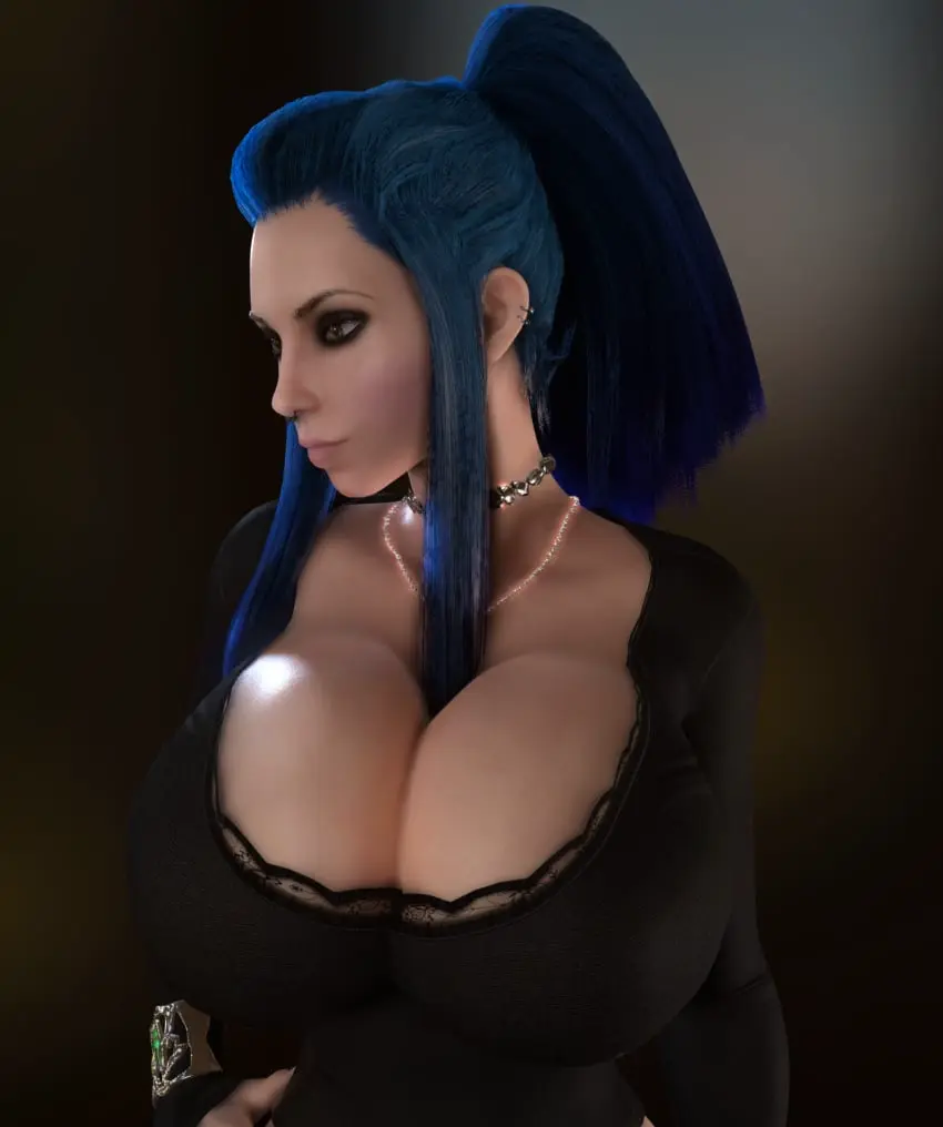 Image 1girls,breasts,clothed,female,female_only,human,light-skinned_female,light_skin,long_hair,solo,blue_hair,sidelocks,choker,ponytail,wide_hips,cleavage,clothed_female,midriff,solo_female,huge_breasts,piercing,breasts_bigger_than_head,gigantic_breasts,tied_hair,original,original_character,necklace,3d,slim_waist,upper_body,ear_piercing,3d_(artwork),oc,fully_clothed,top_heavy,painted_nails,nose_piercing,nose_ring,human_female,dark_blue_hair,painted_fingernails,vaako,navy_blue_hair,becca_(vaako)