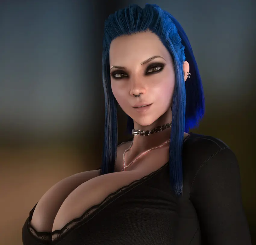 Image 1girls,breasts,clothed,female,female_only,human,light-skinned_female,light_skin,long_hair,looking_at_viewer,solo,blue_hair,sidelocks,choker,ponytail,wide_hips,cleavage,clothed_female,midriff,solo_female,huge_breasts,breasts_bigger_than_head,gigantic_breasts,lips,original,original_character,necklace,3d,hourglass_figure,slim_waist,upper_body,ear_piercing,3d_(artwork),makeup,mascara,oc,top_heavy,painted_nails,nose_piercing,nose_ring,human_female,dark_blue_hair,big_lips,painted_fingernails,vaako,navy_blue_hair,becca_(vaako),ghost_lips,upper_body_only