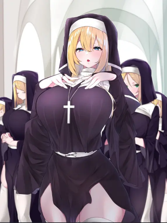 Image big_breasts,breasts,female,yellow_hair,group,nun,5girls