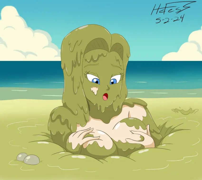 Image breasts,female,android_18,dragon_ball,covered_in_mud,mud,muddy,quicksand,hefess