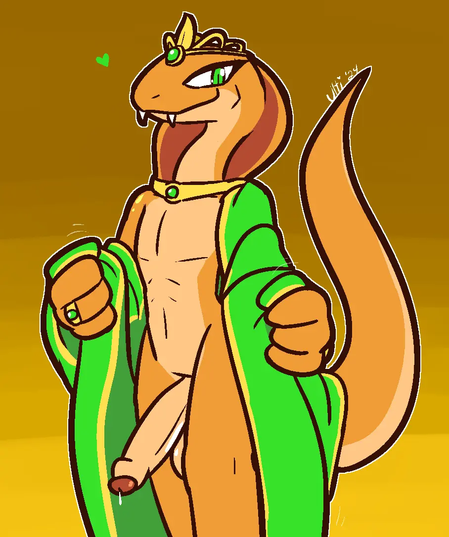 Image blush,clothed,clothing,looking_at_viewer,smile,solo,standing,male,penis,big_penis,erection,humanoid_penis,headgear,jewelry,balls,anthro,green_eyes,genitals,motion_lines,foreskin,uncircumcised,orange_body,2024,reptile,scales,scalie,humanoid_genitalia,ring,undressing,glans,heart_symbol,tiara,crown,green_clothing,open_clothing,royalty,snake,pupils,yellow_clothing,robe,cute_fangs,orange_balls,red_glans,orange_penis,ultilix,orange_scales,open_robe,green_ring,green_robe,yellow_robe