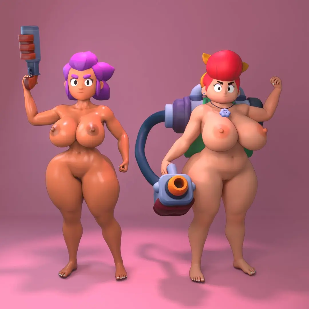 Image breasts,female,female_only,human,2girls,multiple_girls,nude,pussy,barefoot,dark_skin,nude_female,completely_nude,naked,pale_skin,completely_nude_female,3d,naked_female,brawl_stars,full_body,weapon,casual,gun,shelly_(brawl_stars),mrvector_3d,pam_(brawl_stars)