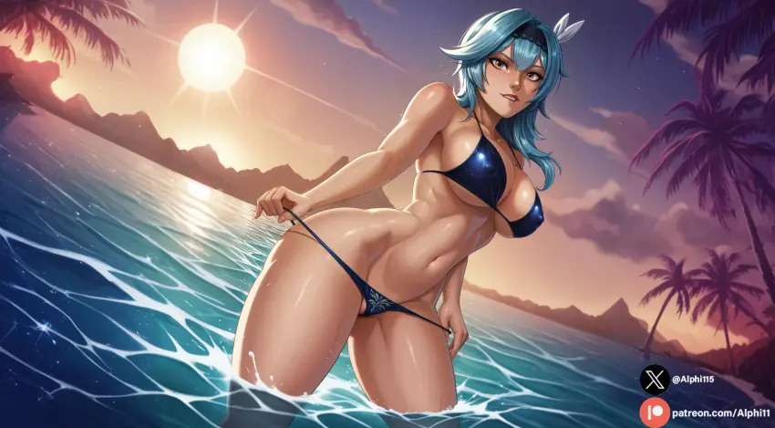 Image 1girls,breasts,female,large_breasts,solo,blue_hair,pussy,bikini,thick_thighs,biting_lip,ocean,ai_generated,wet,genshin_impact,wet_pussy,wet_body,large_ass,clouds,sunset,alphi115,eula_(genshin_impact),pulling_panties