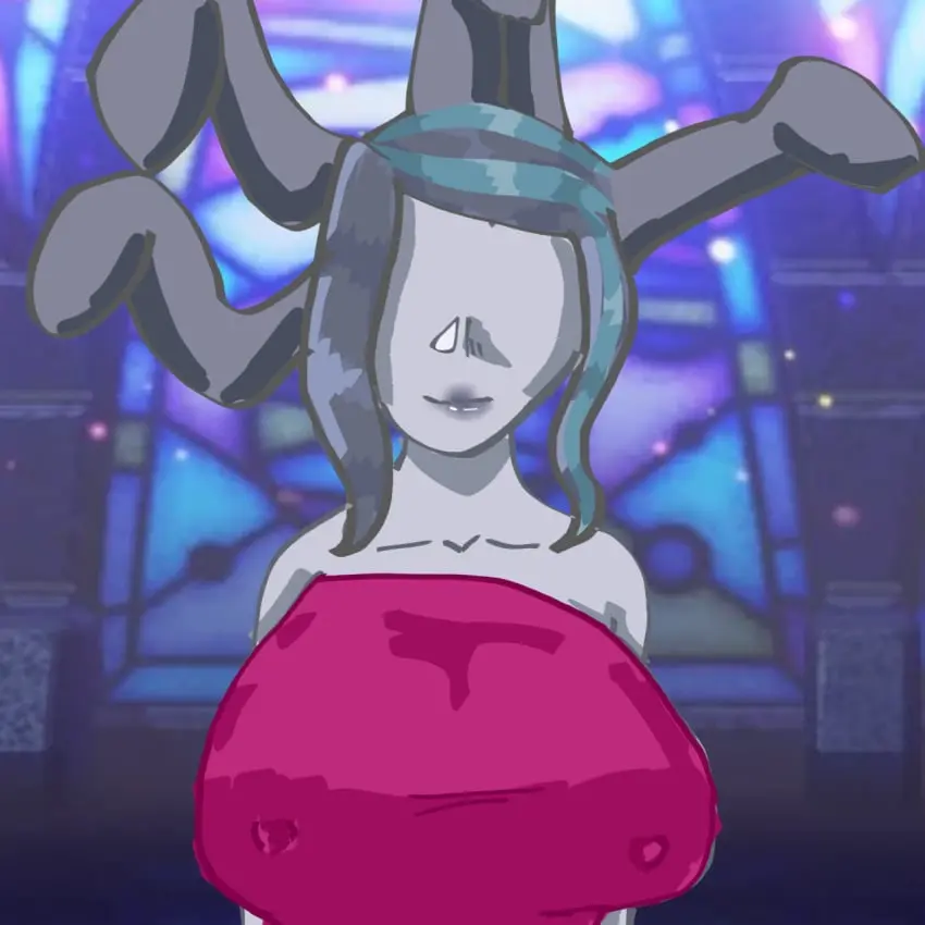 Image breasts,clothed,female,large_breasts,skyscraper,miitopia,dark_medusa,miitopia_monster