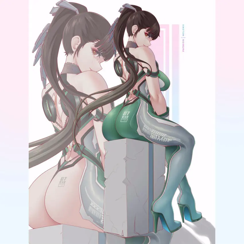 Image 1girls,breasts,brown_eyes,female,hi_res,light-skinned_female,light_skin,long_hair,ass,huge_ass,thick_thighs,thighs,wide_hips,hips,huge_breasts,brown_hair,bodysuit,eve_(stellar_blade),stellar_blade,naughty_face,melowh