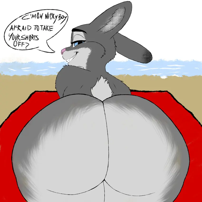 Image female,hi_res,looking_at_viewer,smile,solo,nude,tail,ass,bedroom_eyes,disney,looking_back,seductive,thick_thighs,voluptuous,beach,anthro,absurd_res,curvy_figure,presenting,mammal,all_fours,narrowed_eyes,presenting_hindquarters,teasing,teasing_viewer,raised_tail,lagomorph,leporid,rabbit,flat_colors,zootopia,judy_hopps,simusart