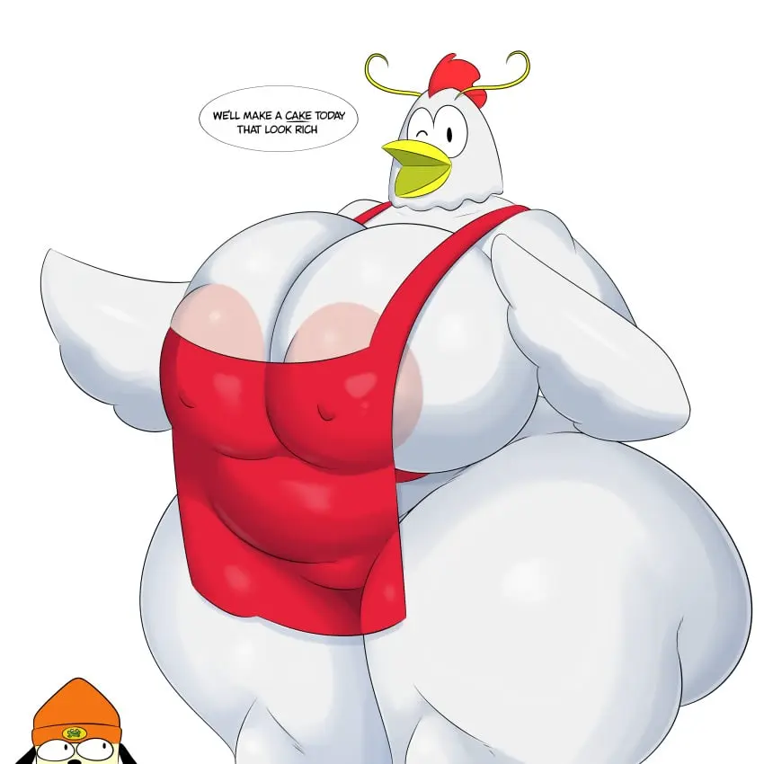 Image 1girls,big_breasts,breasts,clothing,female,hi_res,nipples,simple_background,solo,1boy,male,ass,big_ass,big_butt,huge_butt,thick_thighs,milf,belly,huge_breasts,anthro,text,winking_at_viewer,absurd_res,slightly_chubby,canid,canine,canis,domestic_dog,mammal,apron,english_text,smaller_male,avian,bird,speech_bubble,butt,big_boobs,taller_girl,simple_shading,english,huge_boobs,mostly_nude,apron_only,chicken,galliform,gallus_(genus),phasianid,sony_interactive_entertainment,dog,parappa,parappa_the_rapper,sony_corporation,small_clothes,simple_coloring,coffee_demon,cheap_cheap,cheap_cheap_the_cooking_chicken