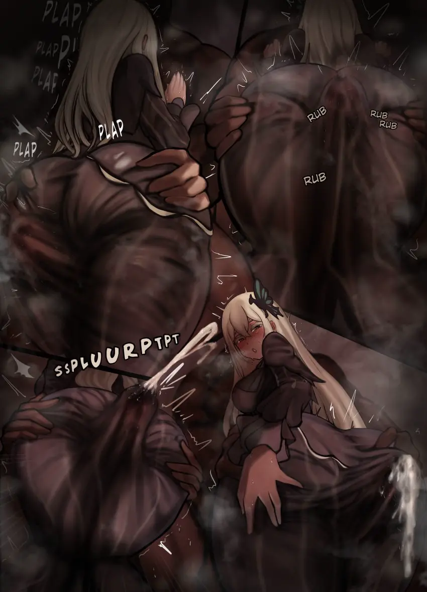 Image female,highres,absurdres,cum,re:zero_kara_hajimeru_isekai_seikatsu,cumdrip,sound_effects,thigh_sex,thigh_grab,fucked_through_clothes,sex_through_clothes,fucked_through_dress,bad_source,shee_cog,echidna_(re:zero)