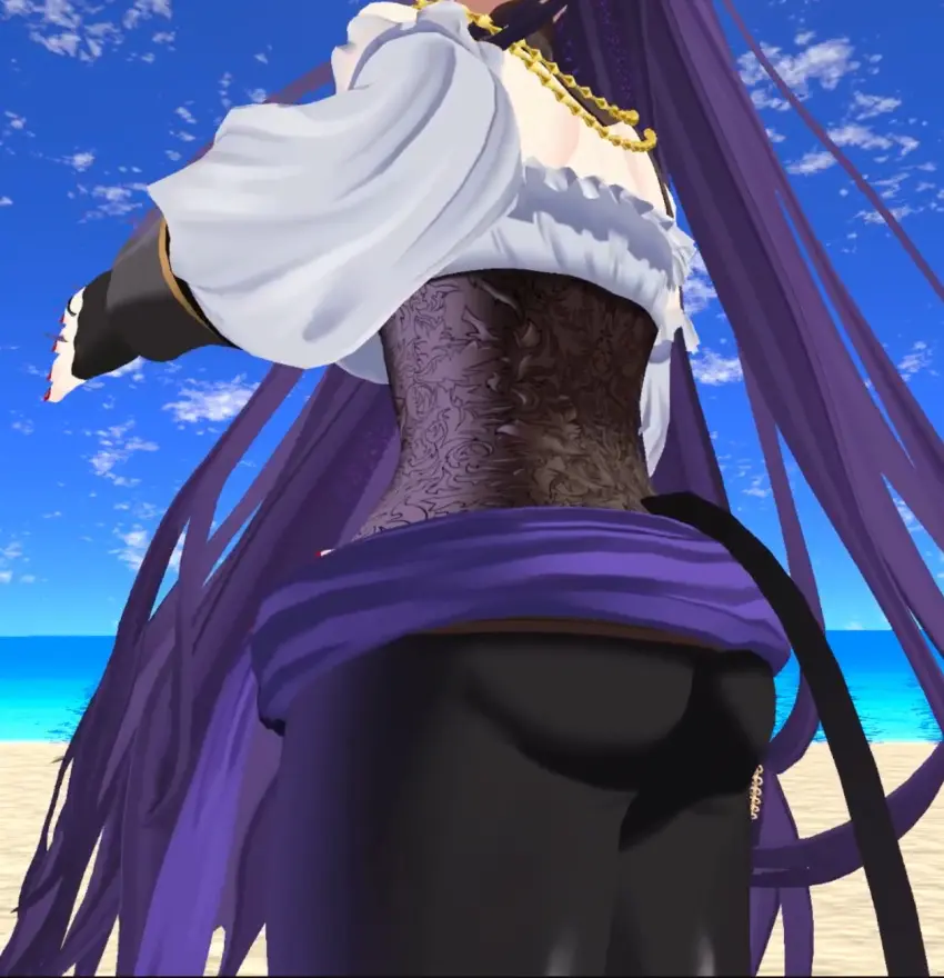 Image 1girls,breasts,female,long_hair,ass,virtual_youtuber,sideboob,vtuber,purple_hair,indie_virtual_youtuber,pirate,pirate_girl,hidden_face,hannahhyrule
